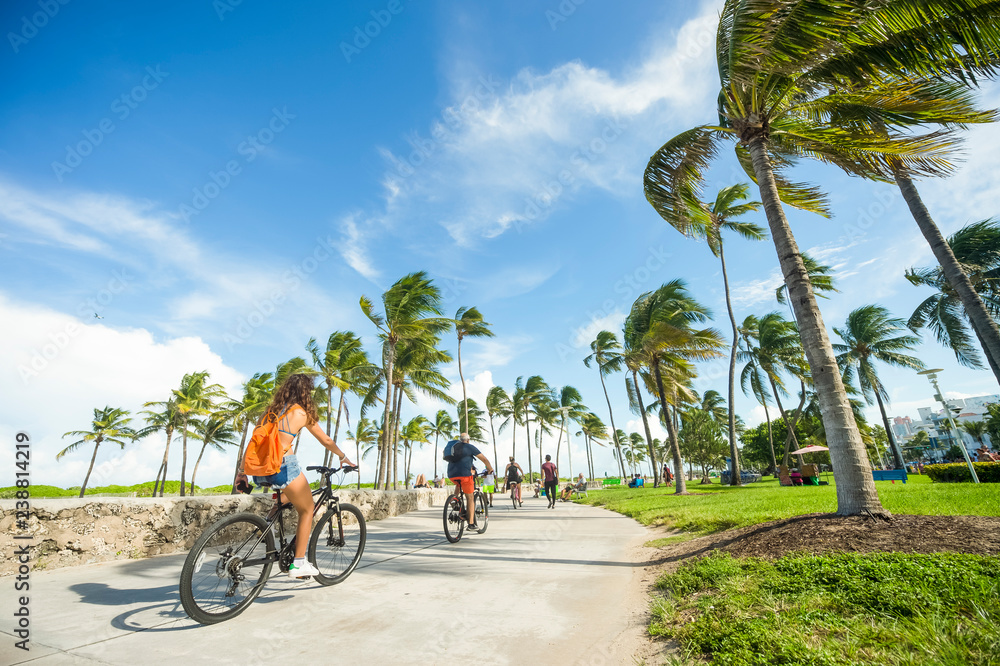 Bikes on a Naples coastal path near Lowdermilk Park, highlighting its cushioned seat and pedal-assist motor.